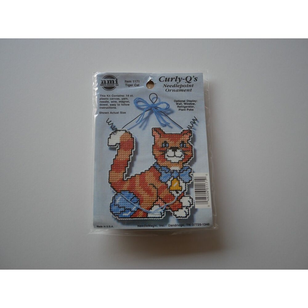 Vintage Curly-Q's Tiger Cat Needlepoint Ornament Kit NeedleMagic NOS